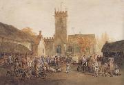 William Henry Pyne The Pig Market,Bedford with a View of St Mary's Church (mk47) oil on canvas